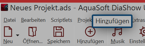 Menu “Add” in the Toolbar