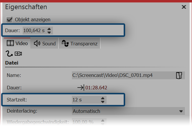 Shortening the beginning and end of the video