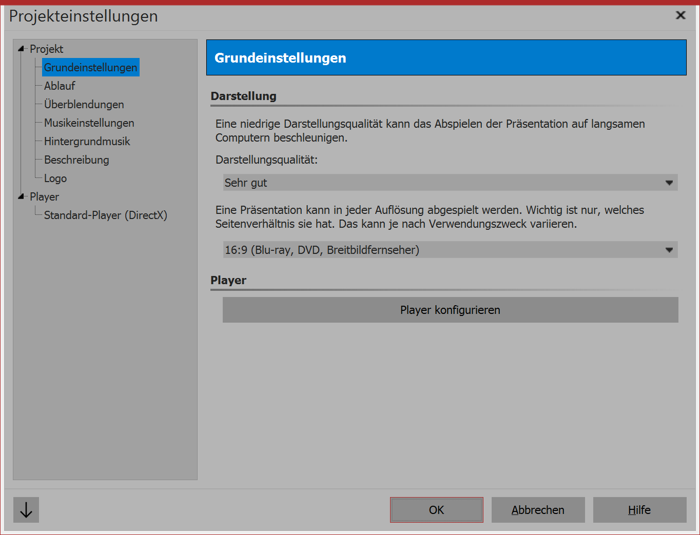 Basic settings for DiaShow