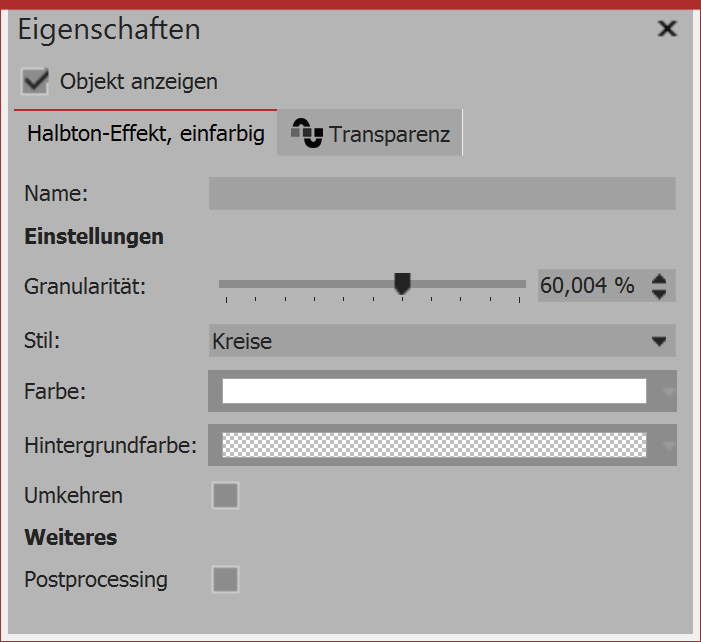 Settings for the halftone effect (colored)