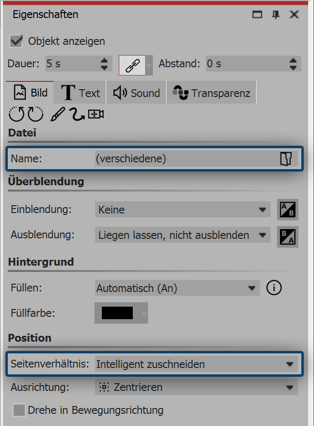 Settings for single images