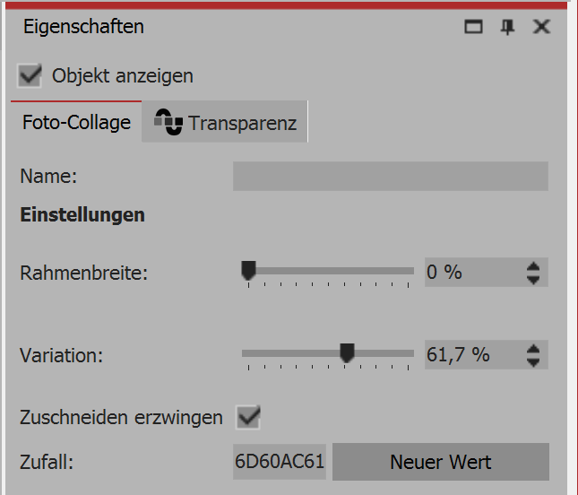 Settings for the photo collage