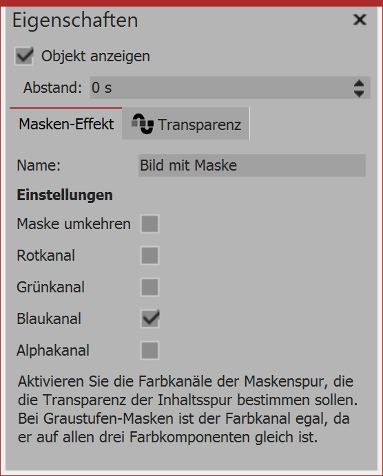 Settings for the masks effect