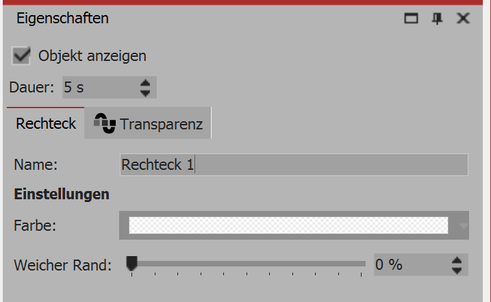 Settings for rectangle