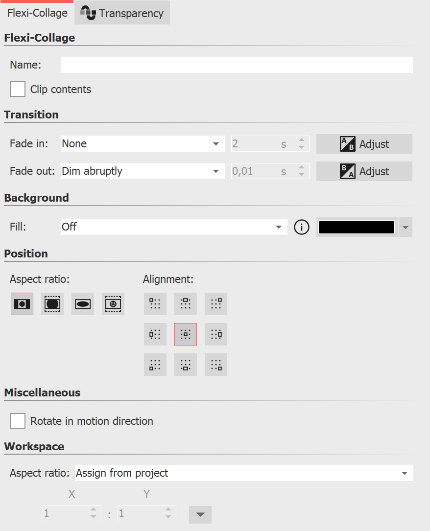 Settings for the flexi-collage