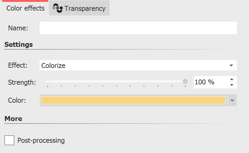 Settings for the color effect