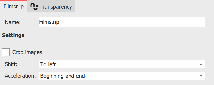 Settings for the Filmstrip