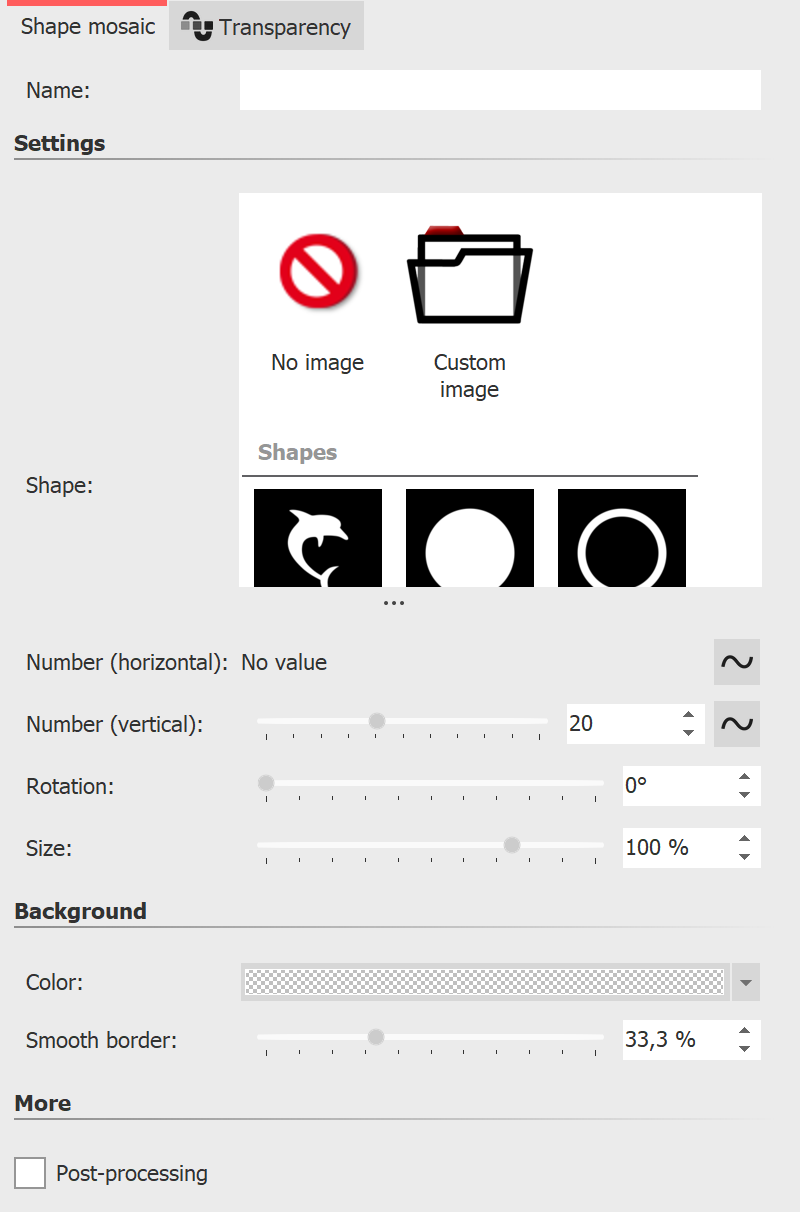 Shape mosaic settings