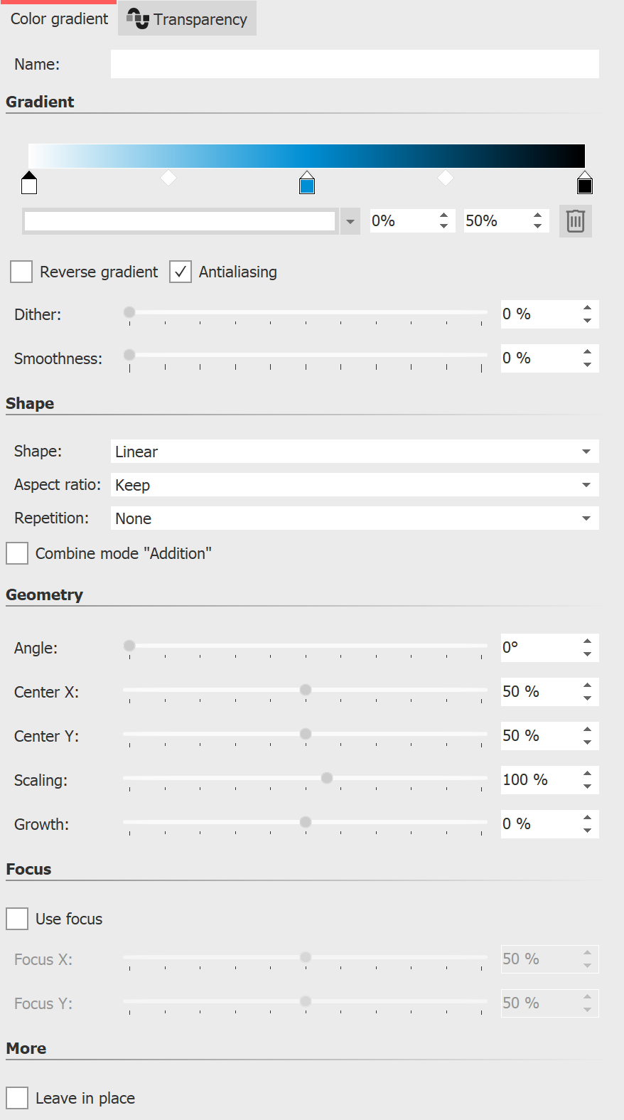 Gradient settings