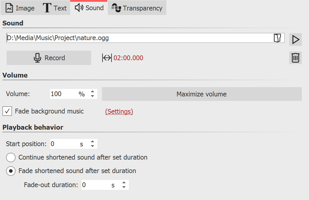 Adding or recording sound for an image