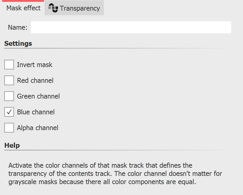 Settings for the masks effect