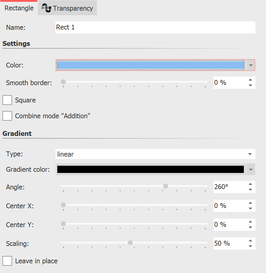 Rectangle settings