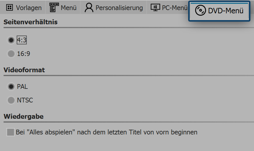 Settings for DVD menu