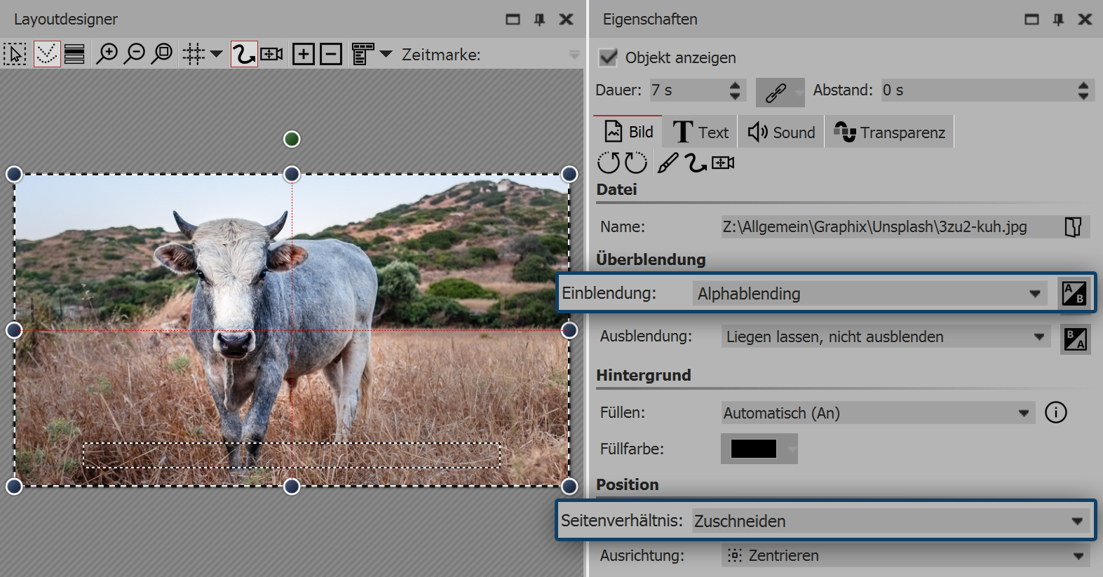 Settings for image in blur effect