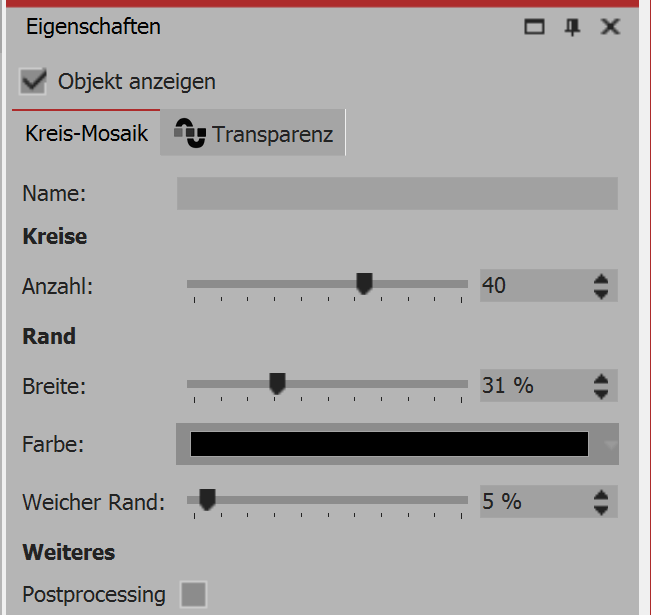 Settings for the circle mosaic effect