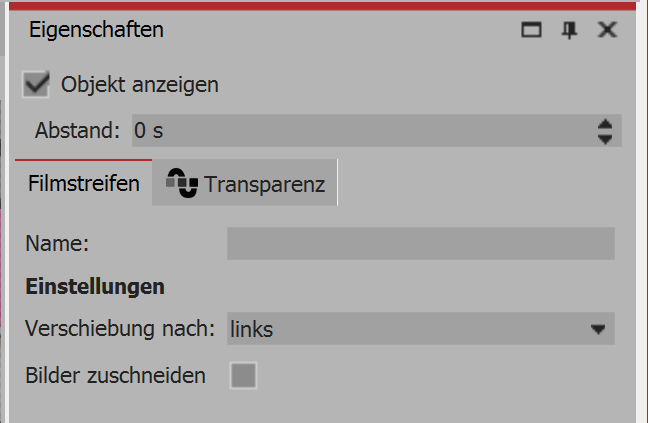 Settings for film strip