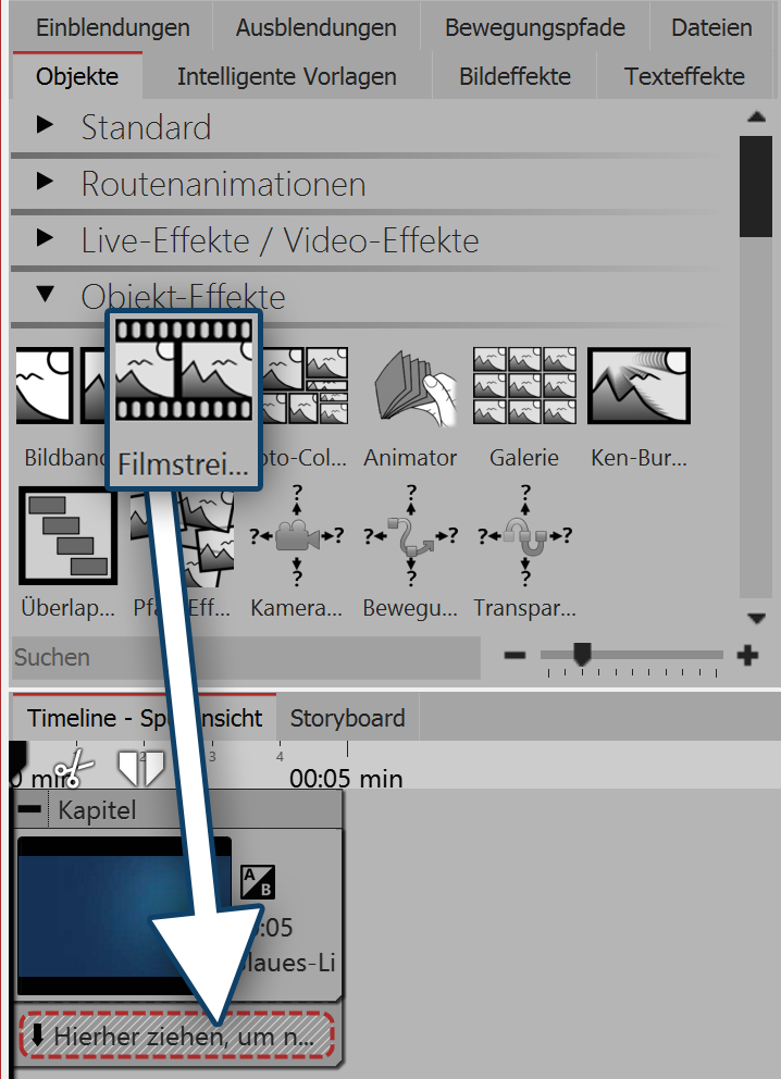 Inserting the film strip effect