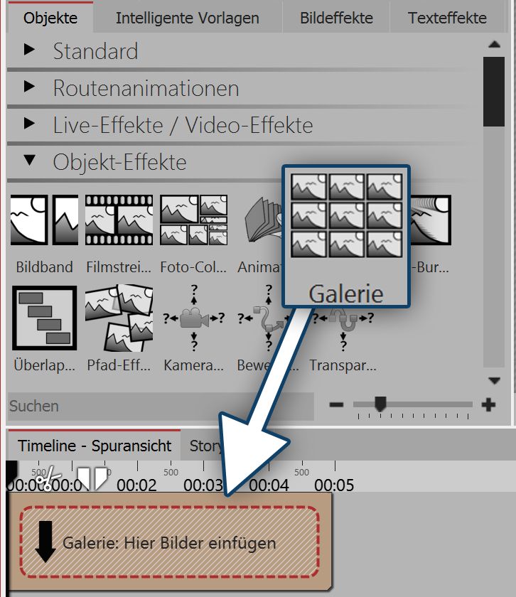 Inserting the gallery effect into the timeline