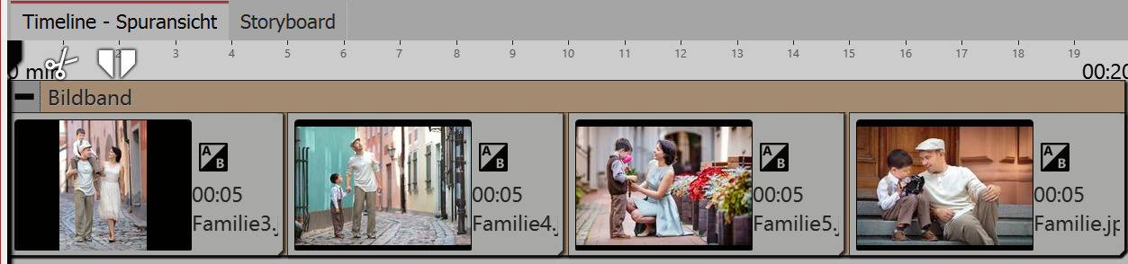 Filled image strip in the timeline