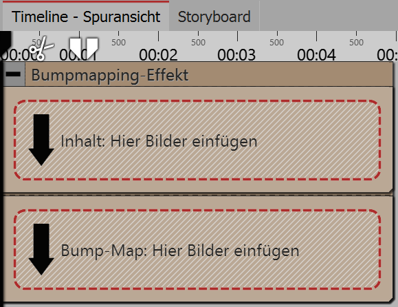 Areas of the bump mapping effect in the timeline