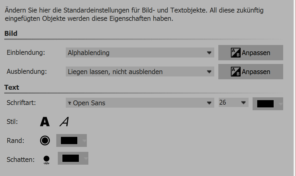 Setting default settings