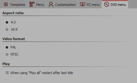 Settings for DVD menu