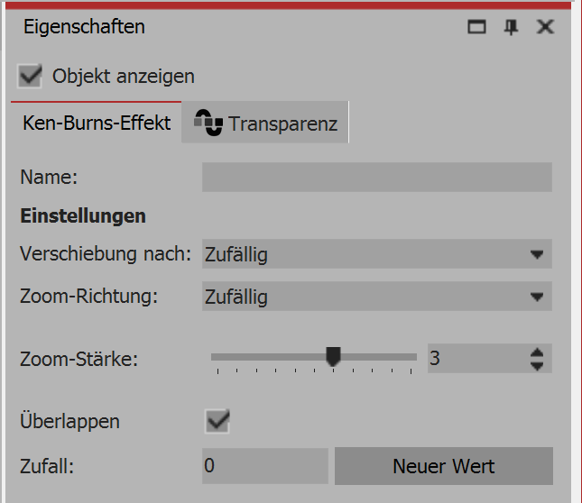 Settings for Ken Burns effect