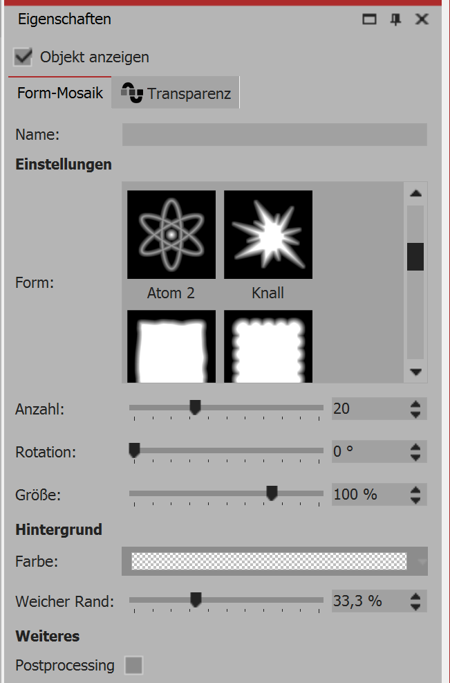 Settings for the shape mosaic effect
