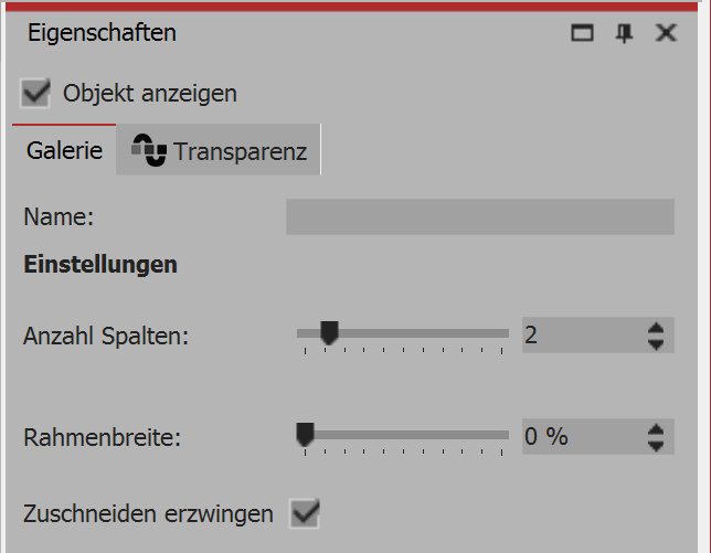 Settings for the gallery-effect