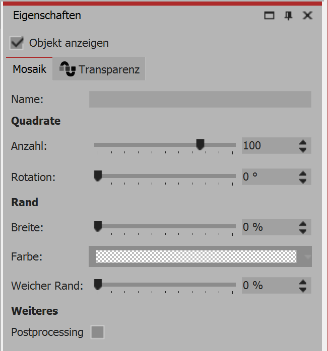 Settings for mosaic effect