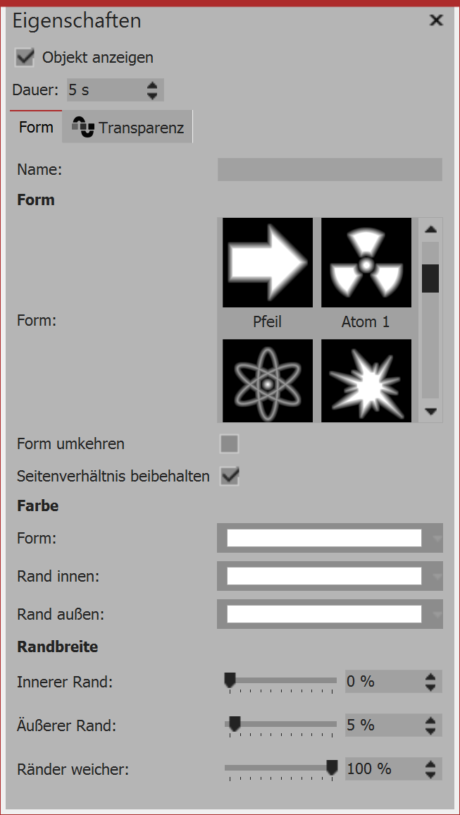 Settings for special shape