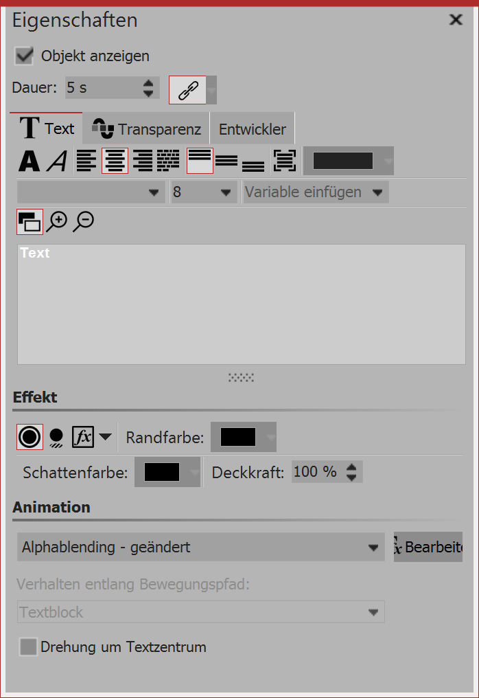 Text object settings