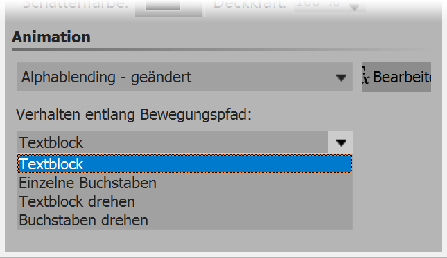 Settings for text object