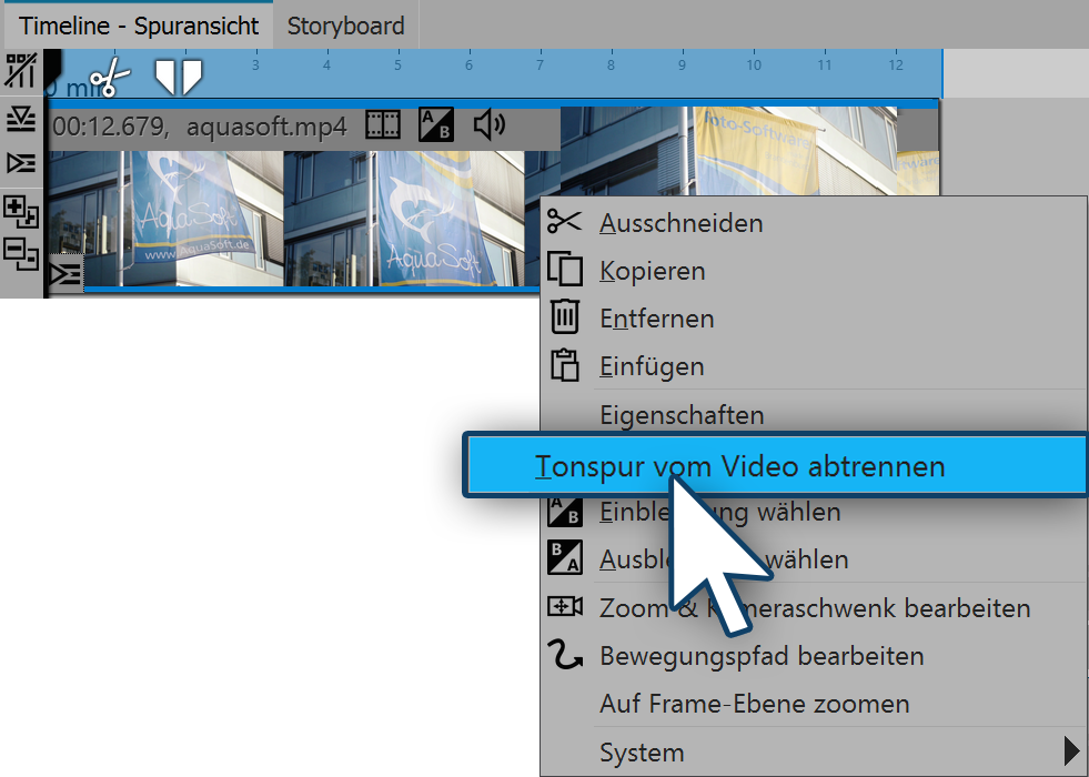 Shortcut menu video object