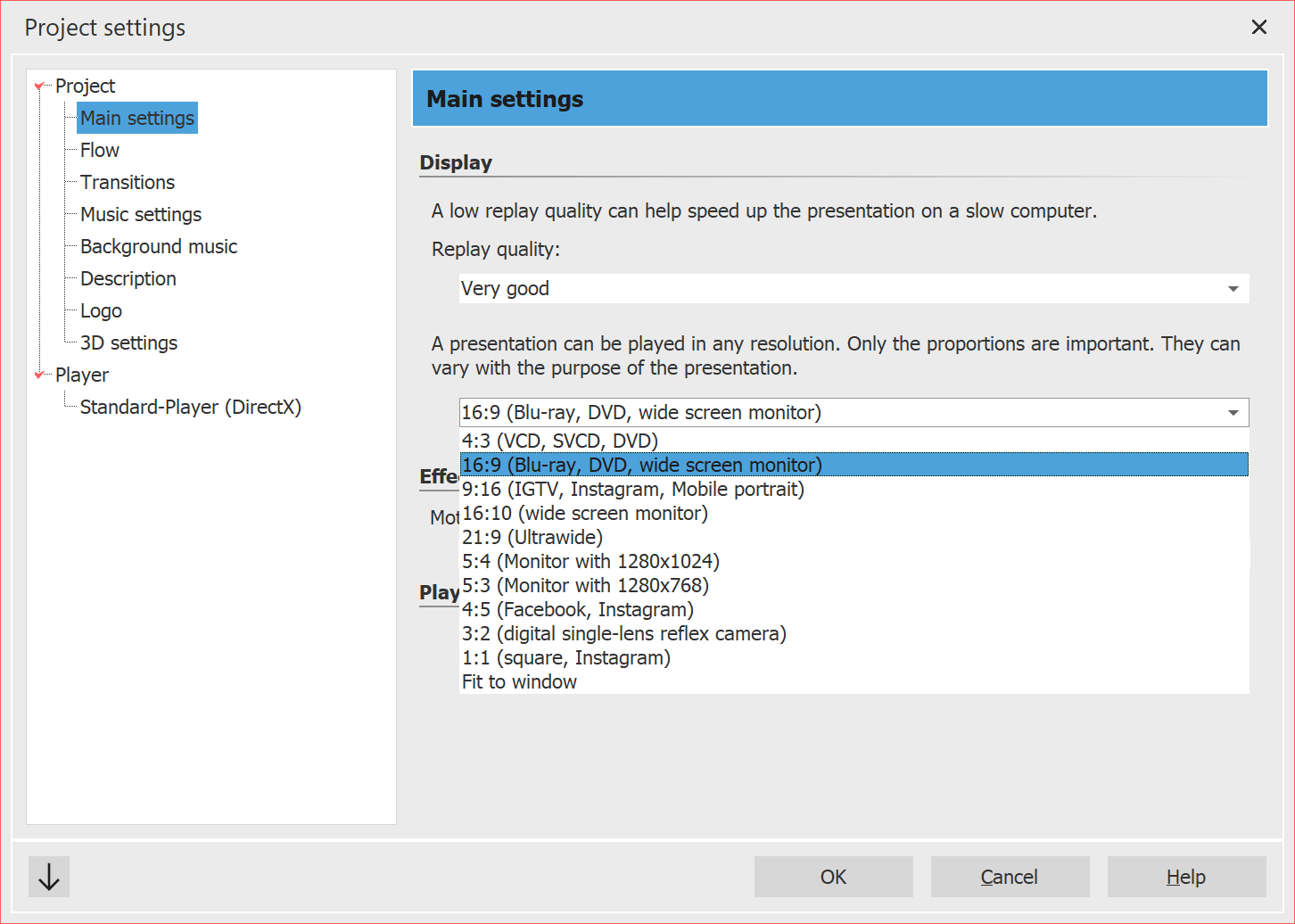 Main settings