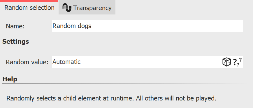 Settings for "Random selection"