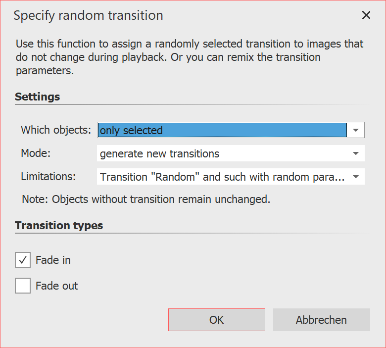 Specify random transition