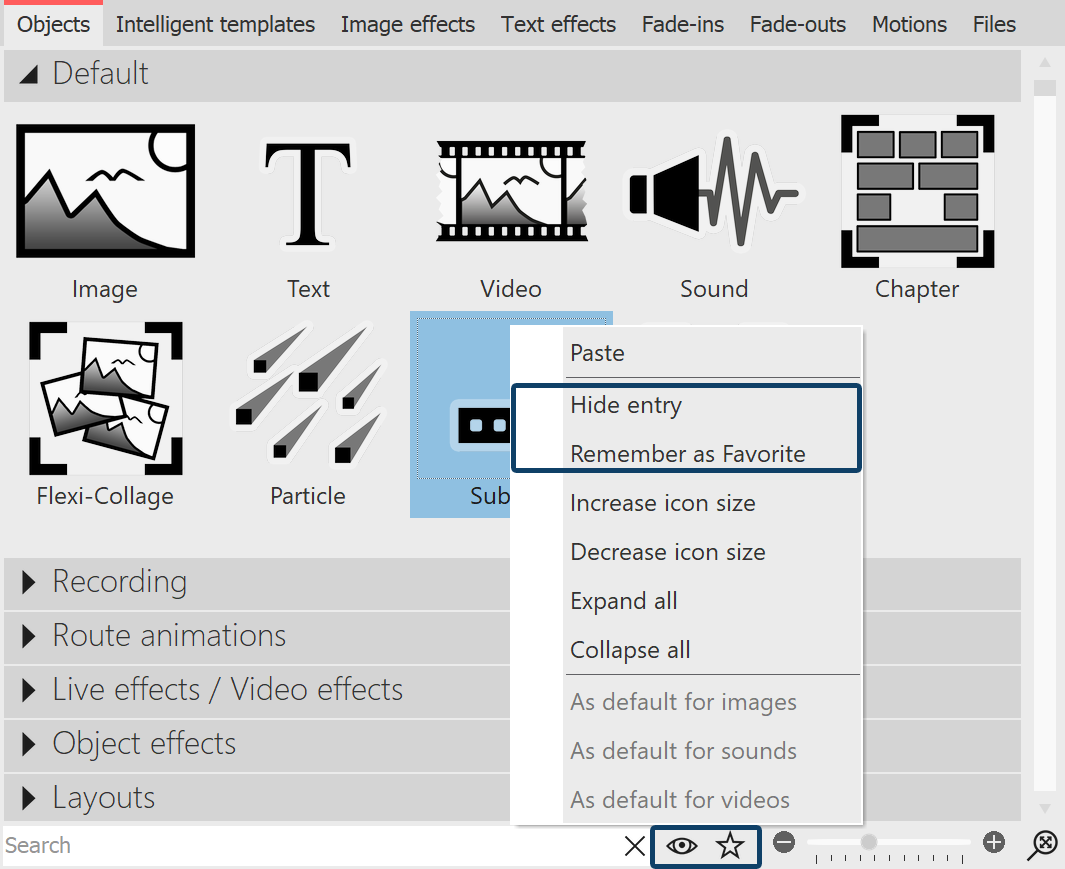 Toolbox - Hide elements/Set as favorite