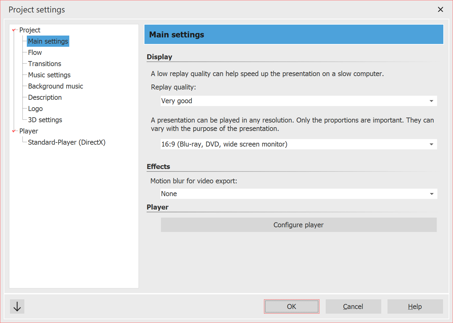 Basic settings for slideshow