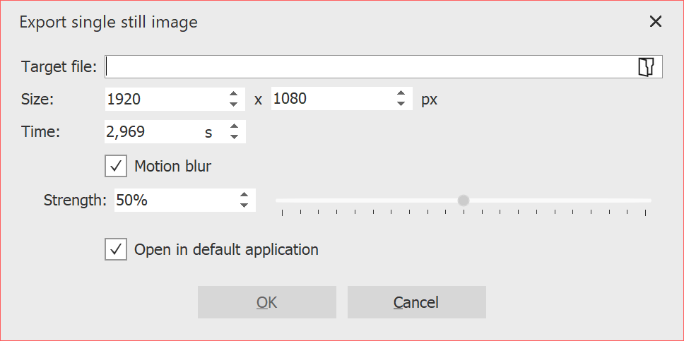 Settings for still image export