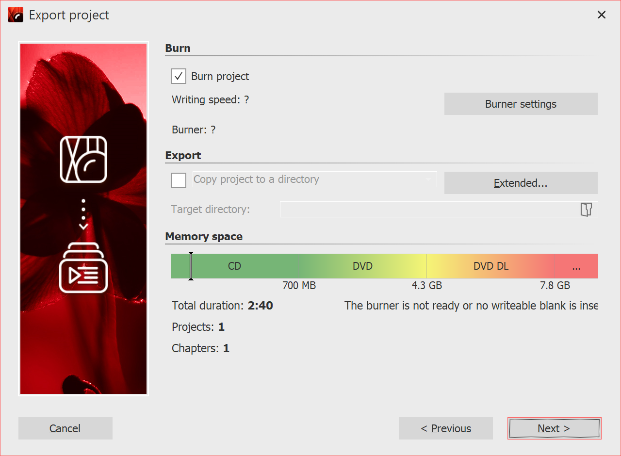 Burning a video DVD with a menu