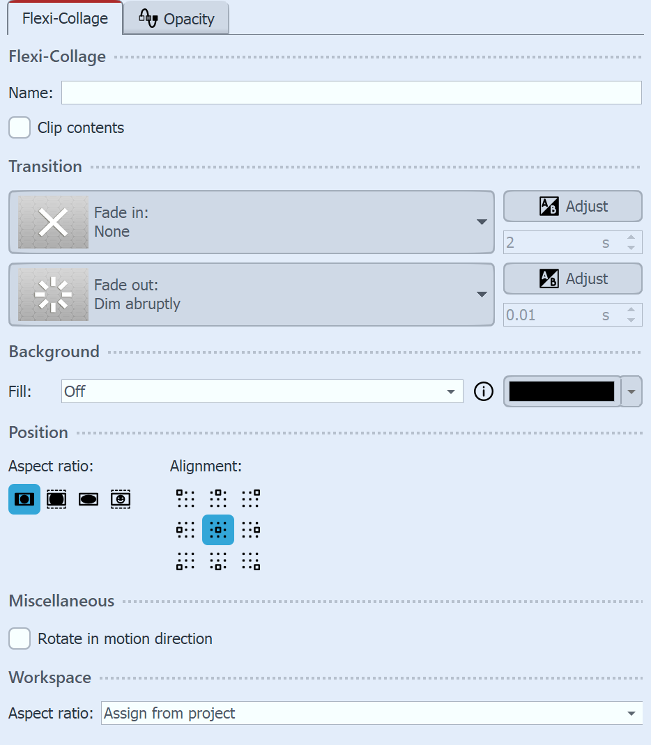 Settings for the flexi-collage Settings for the flexi-collage