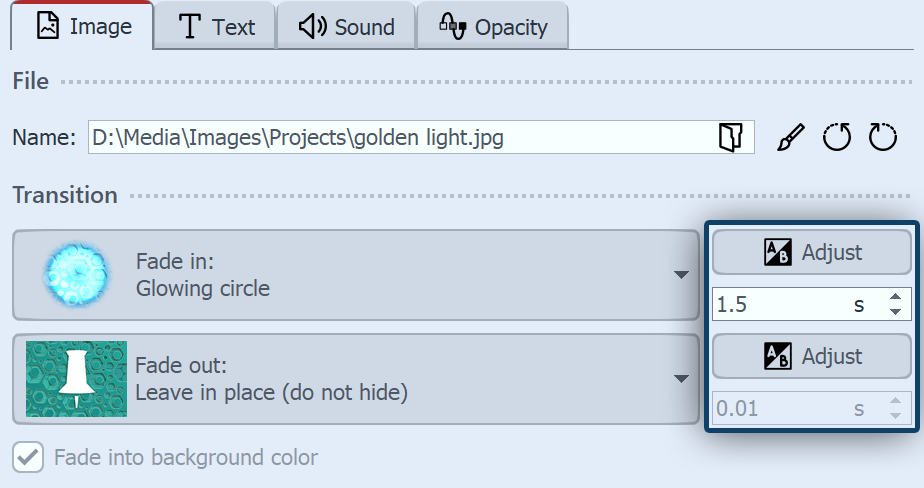 Adjust Fade in or Fade out