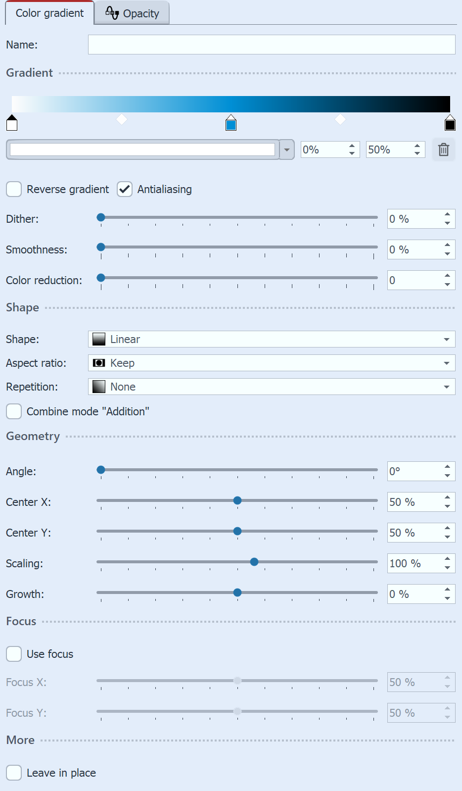 Gradient settings