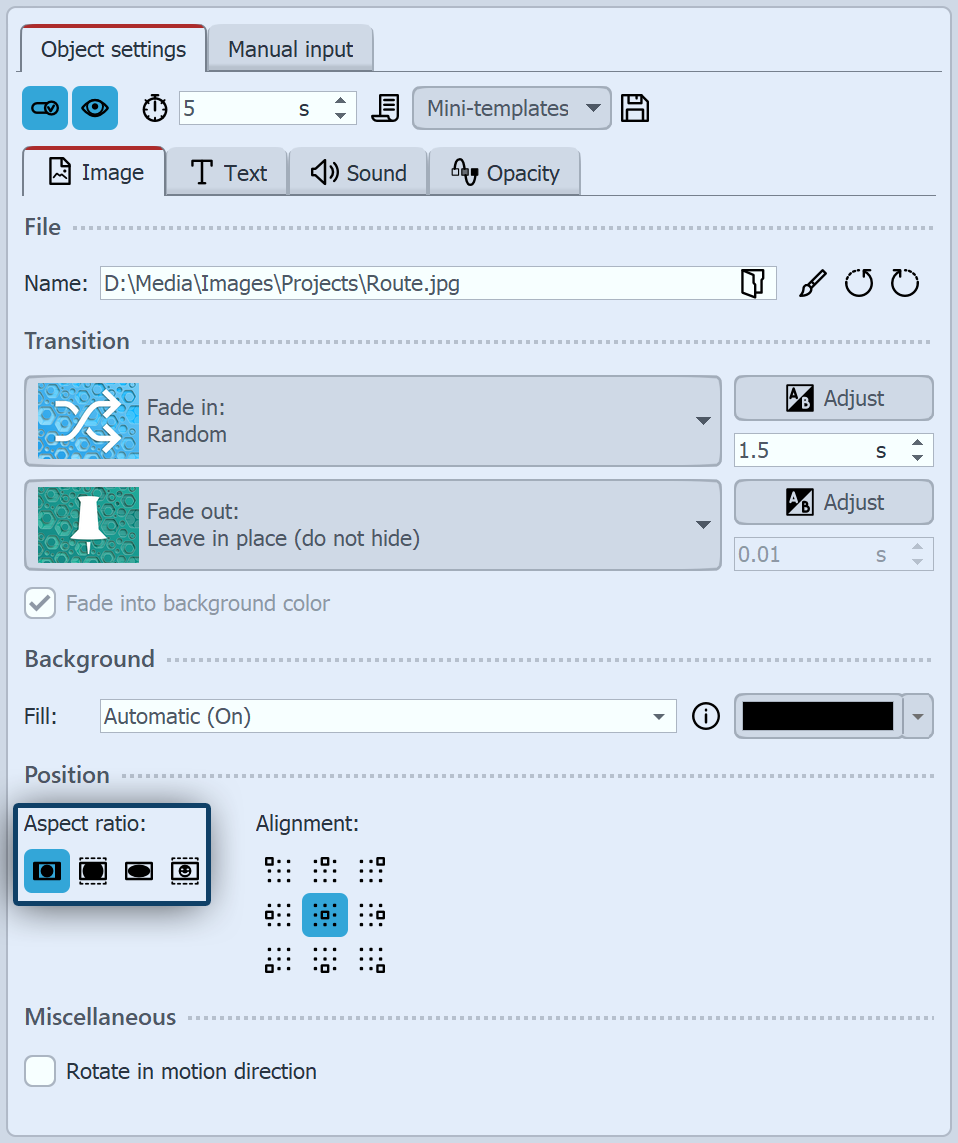 Adjustment via image properties