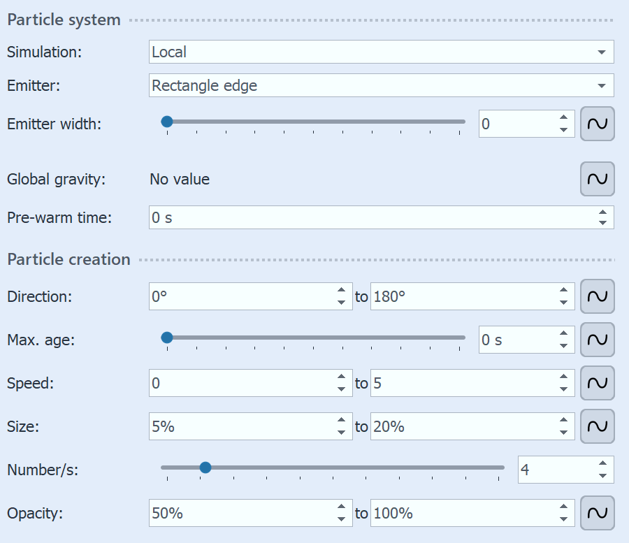 First settings for particle object