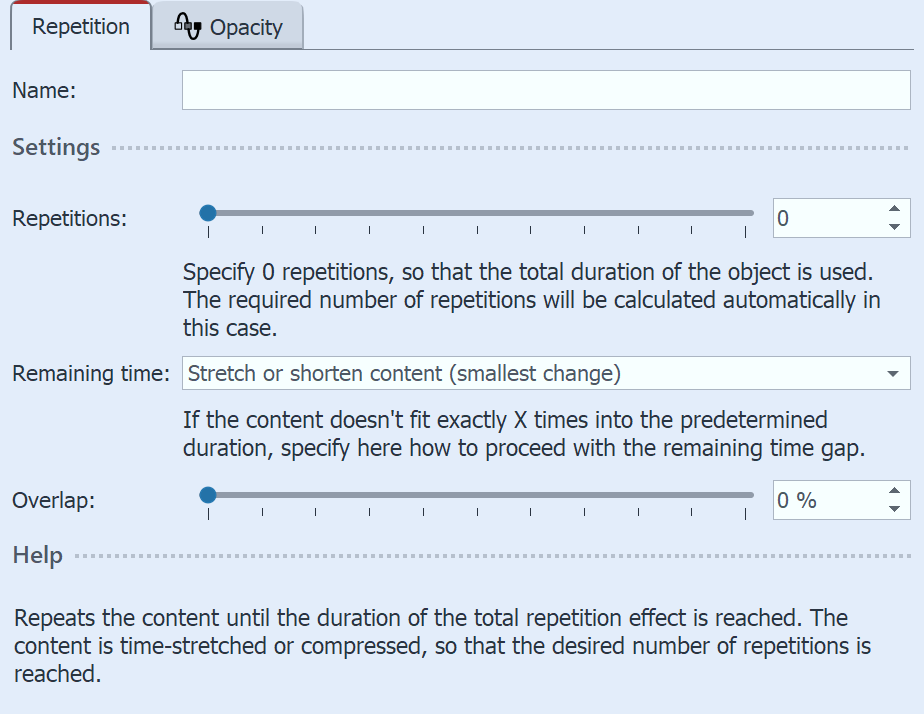 Repetition effect settings