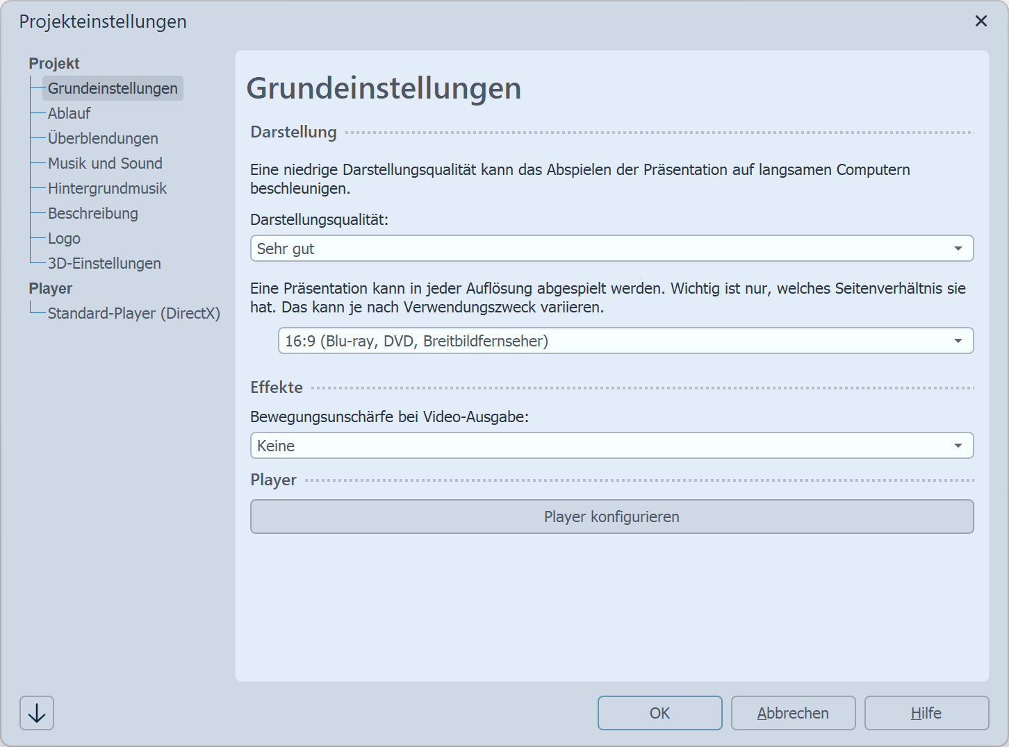 Grundeinstellungen für Diashow
