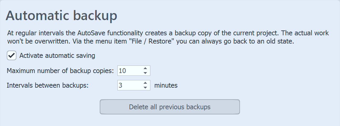 Automatic backup settings Automatic backup settings