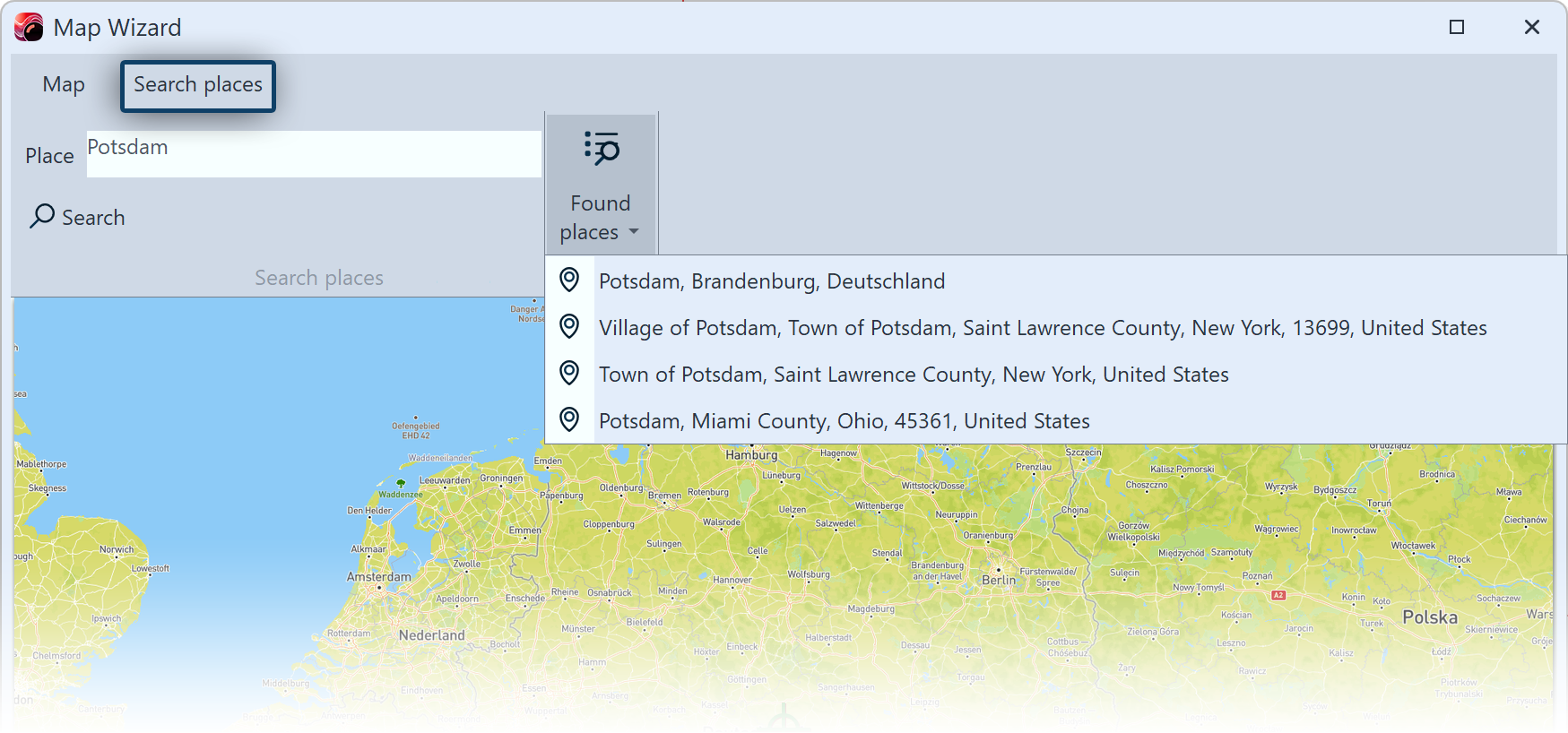 Search in Map Wizard